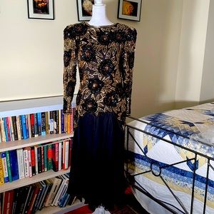 Morgan Taylor black/gold sequined evening gown, size 6